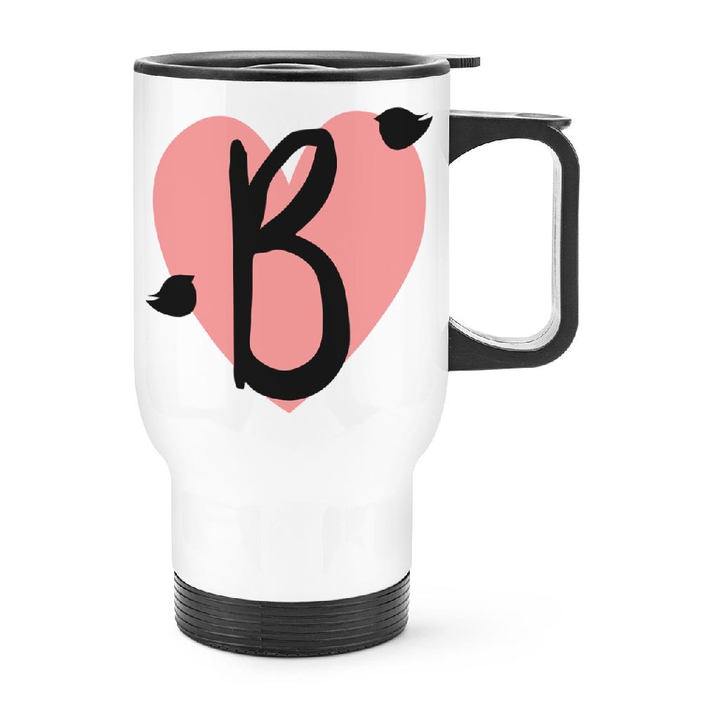 gift base Letter B Heart Alphabet Travel Mug Cup With Handle