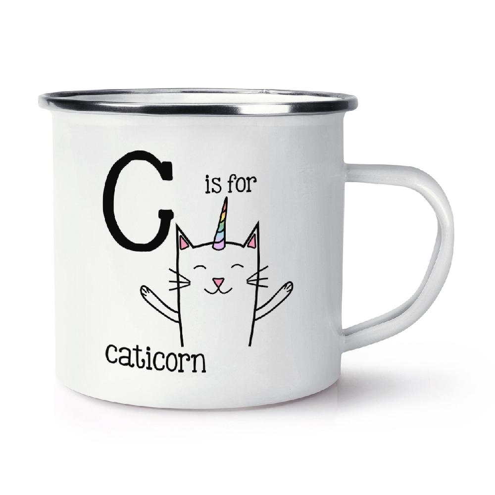 gift base Letter C Is For Caticorn Retro Enamel Mug Cup
