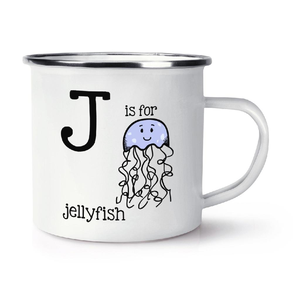 gift base Letter J Is For Jellyfish Retro Enamel Mug Cup