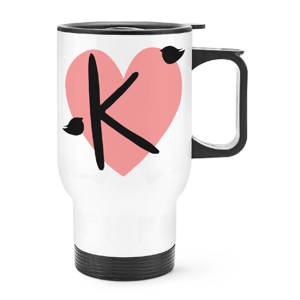 gift base Letter K Heart Alphabet Travel Mug Cup With Handle