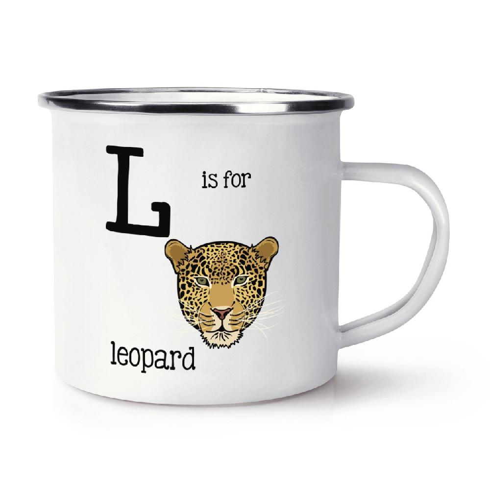 gift base Letter L Is For Leopard Retro Enamel Mug Cup