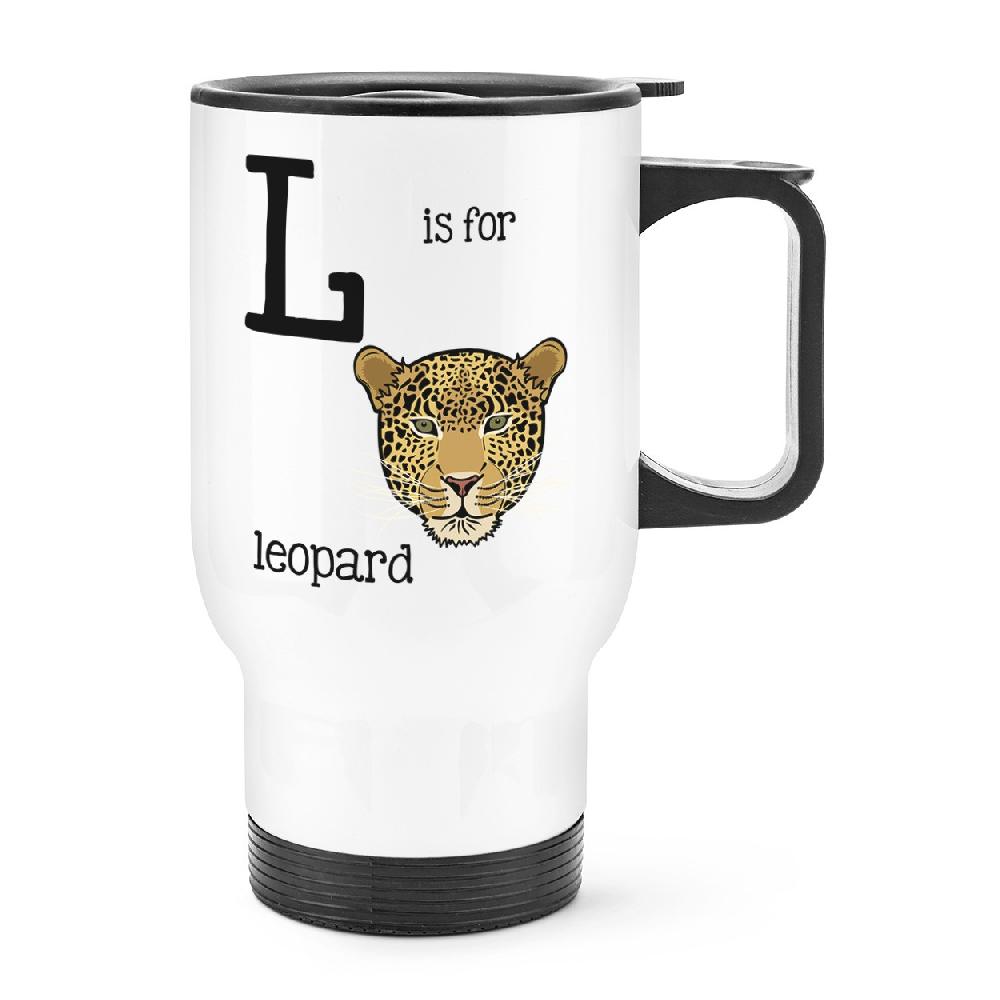 gift base Letter L Is For Leopard Travel Mug Cup With Handle