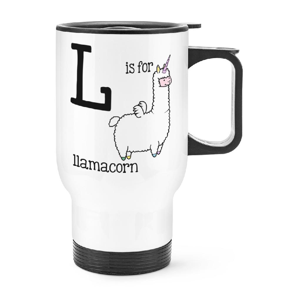 gift base Letter L Is For Llamacorn Travel Mug Cup With Handle