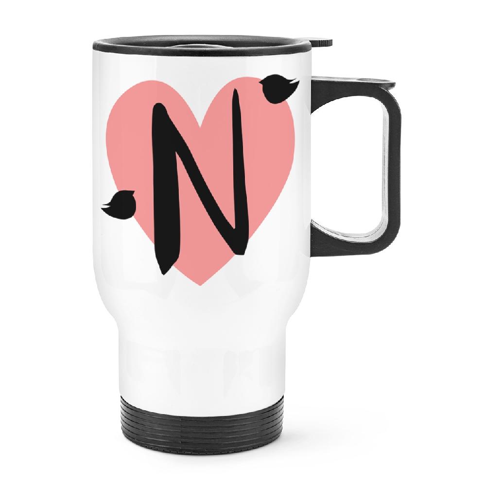 gift base Letter N Heart Alphabet Travel Mug Cup With Handle