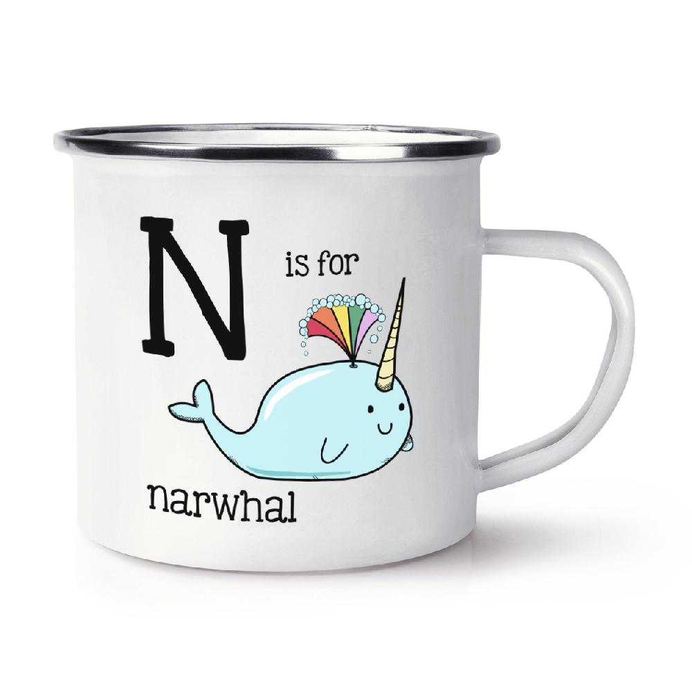 gift base Letter N Is For Narwhal Retro Enamel Mug Cup