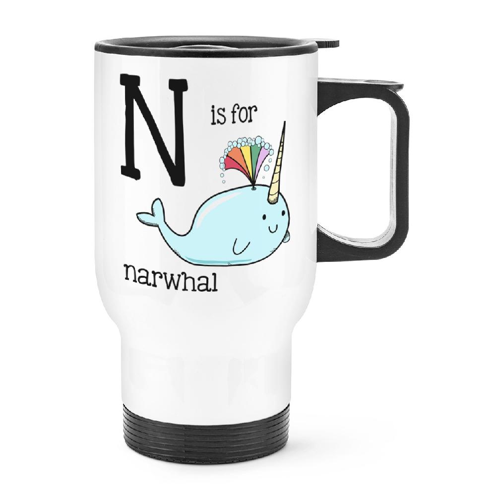 gift base Letter N Is For Narwhal Travel Mug Cup With Handle