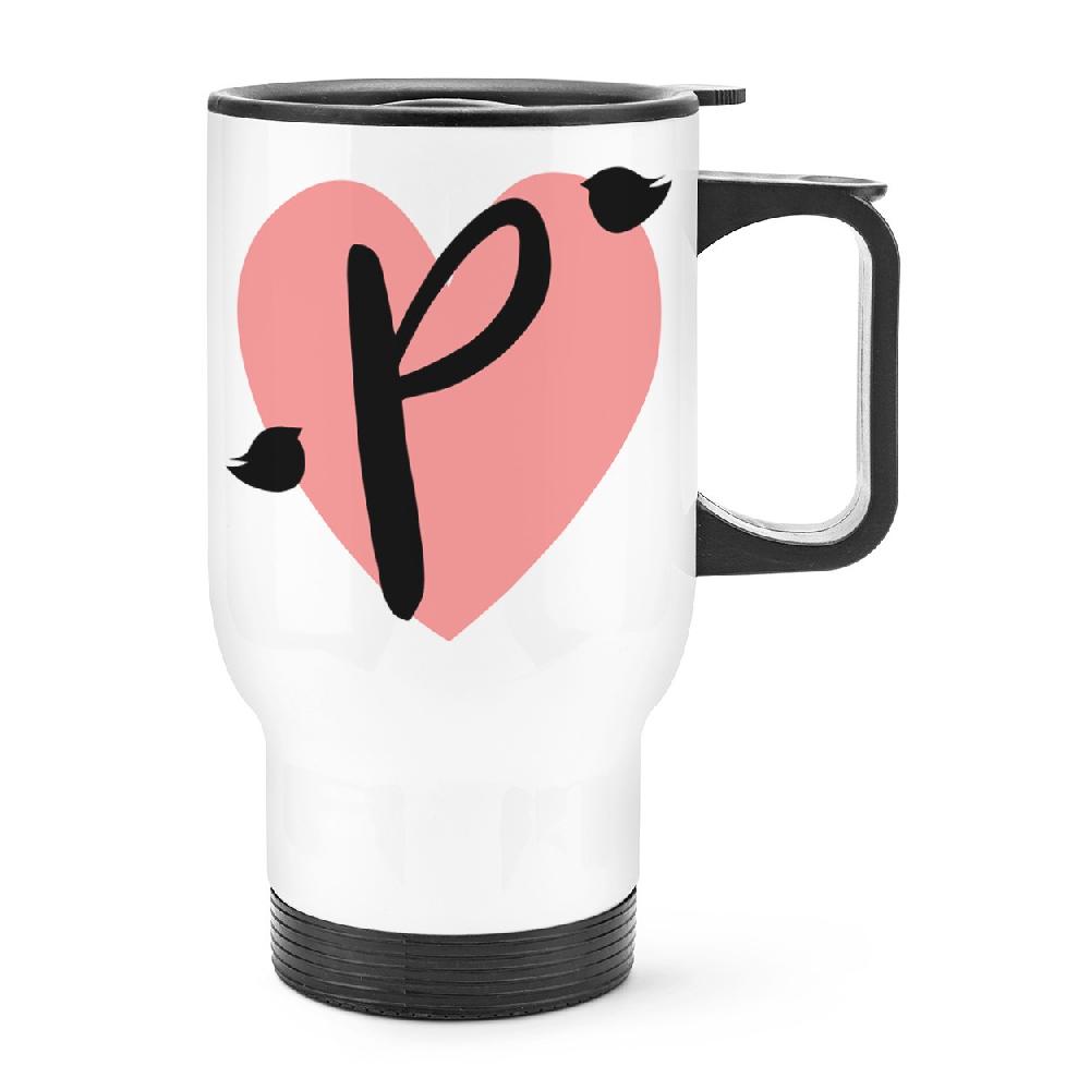 gift base Letter P Heart Alphabet Travel Mug Cup With Handle
