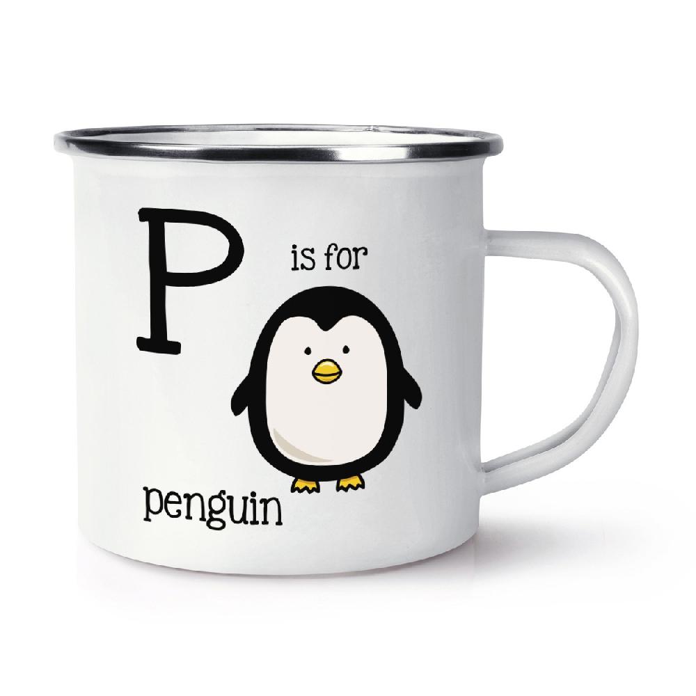 gift base Letter P Is For Penguin Retro Enamel Mug Cup