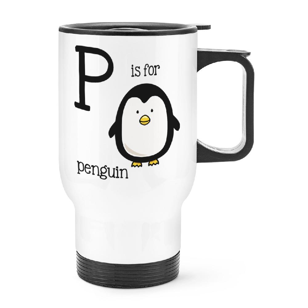 gift base Letter P Is For Penguin Travel Mug Cup With Handle