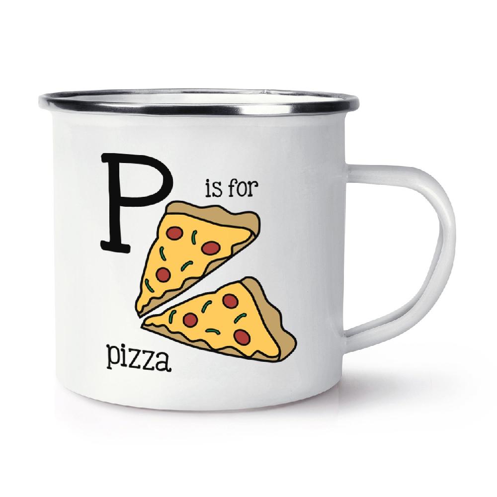 gift base Letter P Is For Pizza Retro Enamel Mug Cup