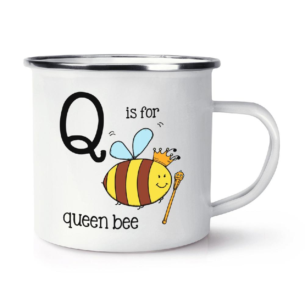 gift base Letter Q Is For Queen Bee Retro Enamel Mug Cup