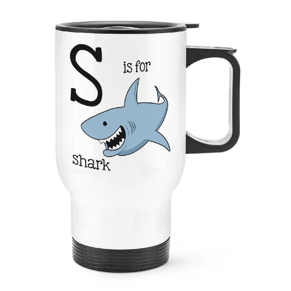 gift base Letter S Is For Shark Travel Mug Cup With Handle