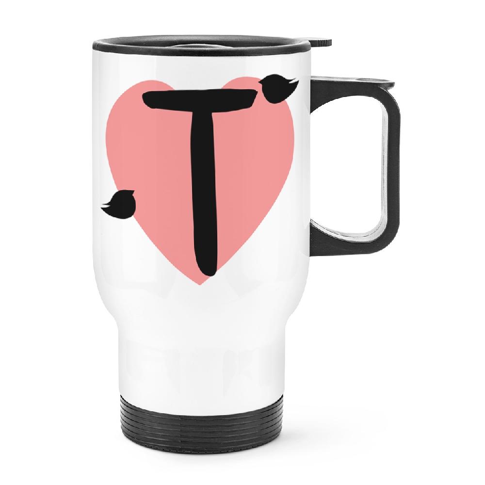 gift base Letter T Heart Alphabet Travel Mug Cup With Handle