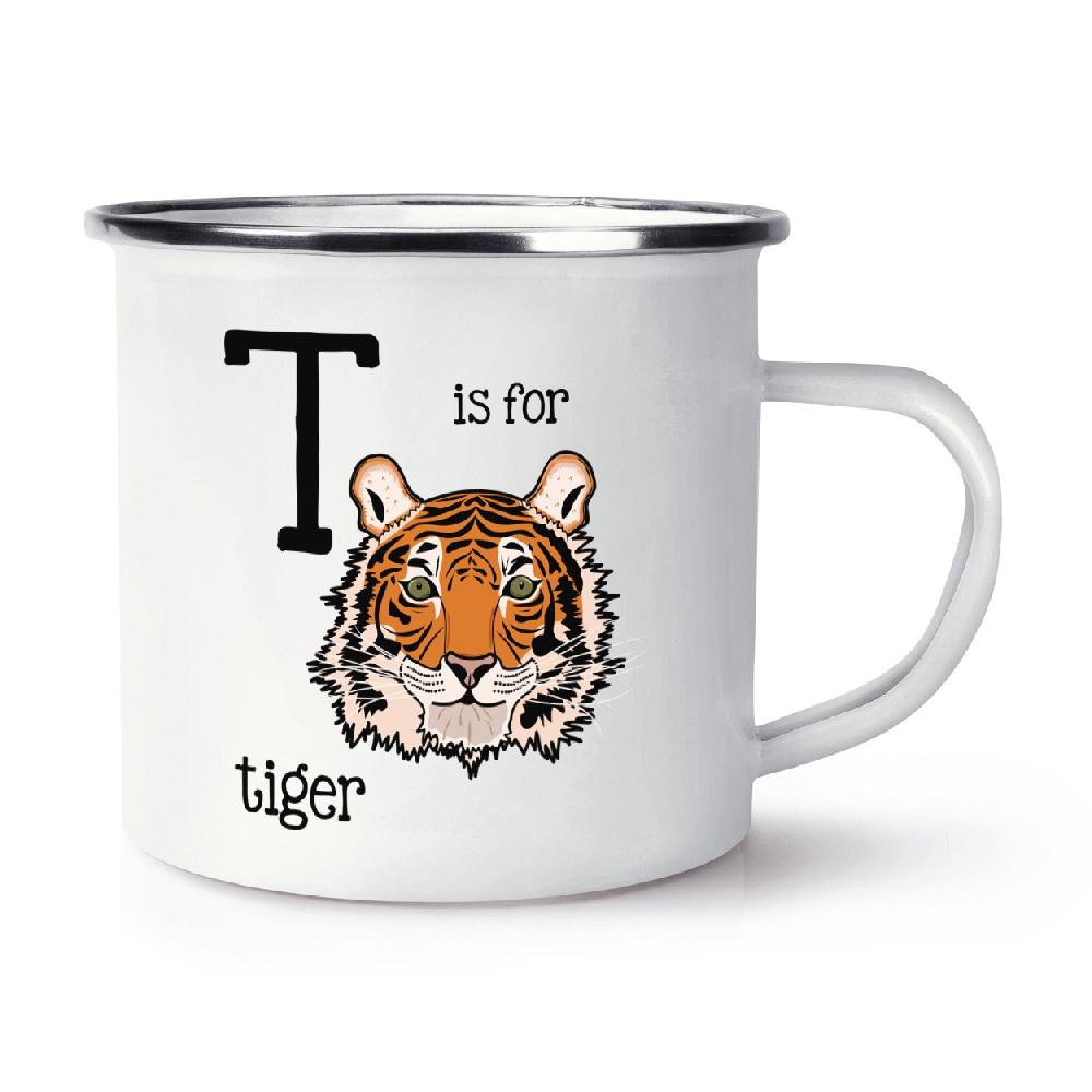 gift base Letter T Is For Tiger Retro Enamel Mug Cup