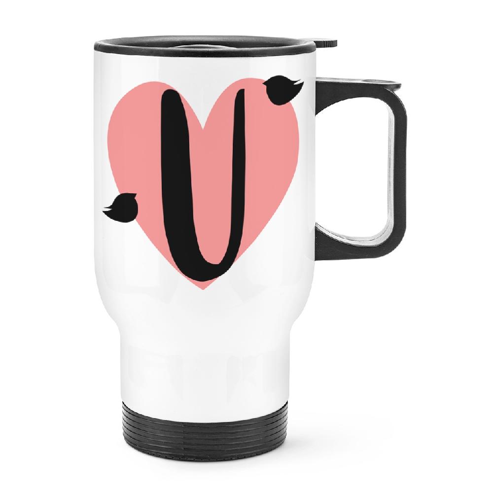 gift base Letter U Heart Alphabet Travel Mug Cup With Handle