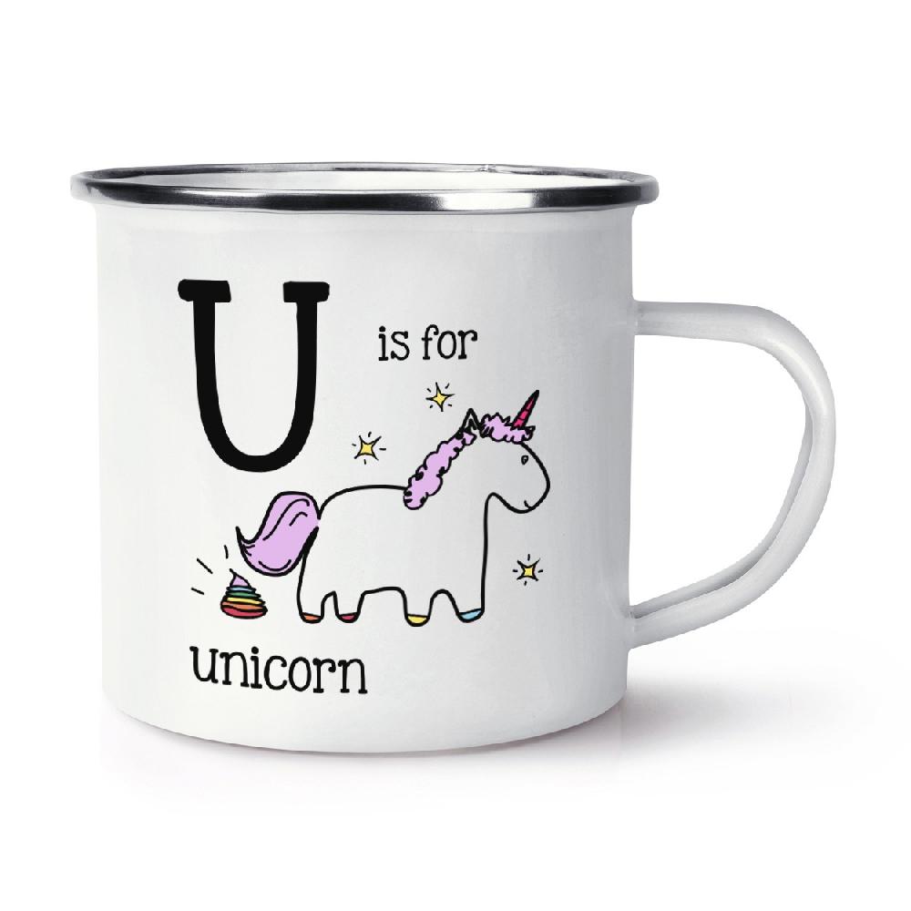 gift base Letter U Is For Unicorn Retro Enamel Mug Cup