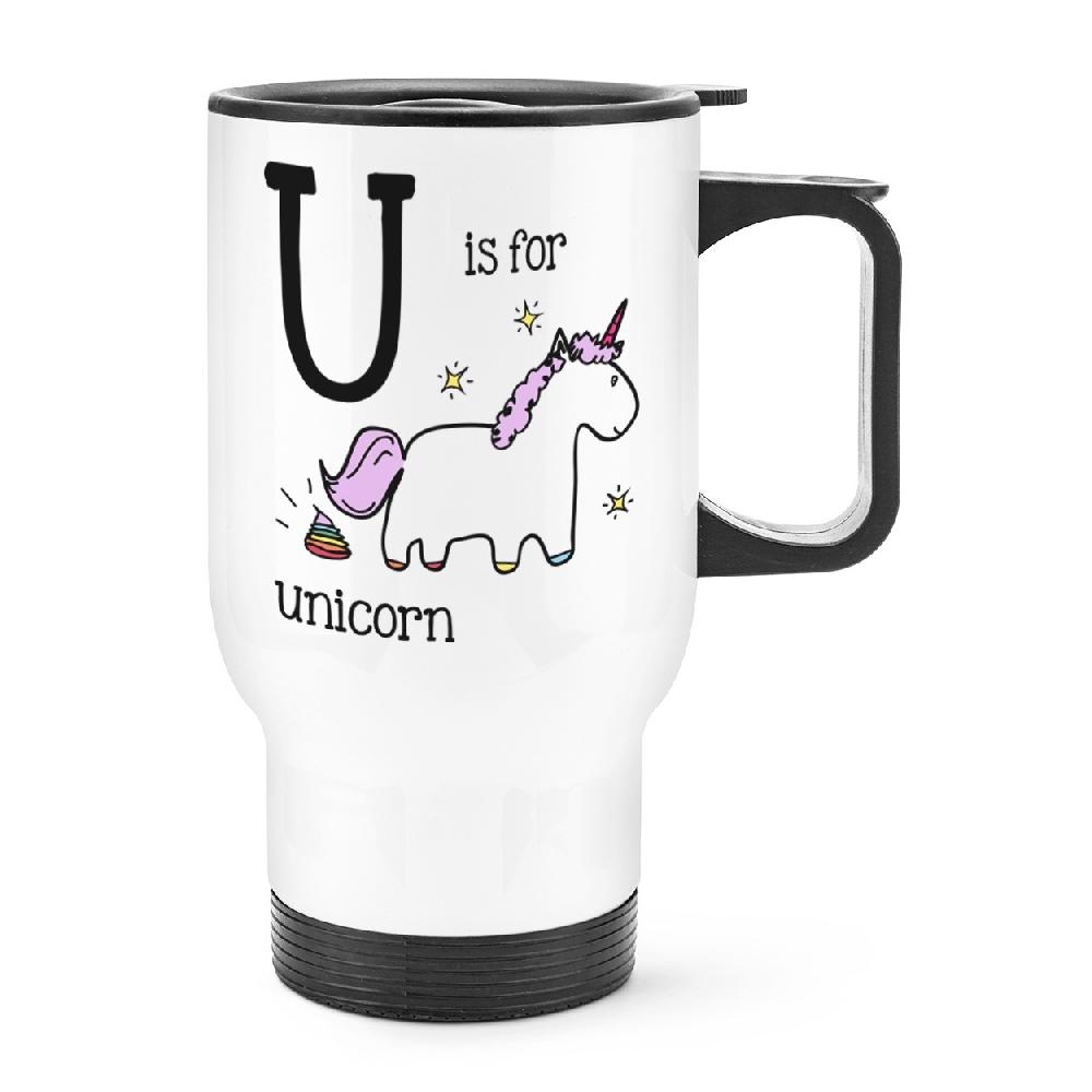 gift base Letter U Is For Unicorn Travel Mug Cup With Handle