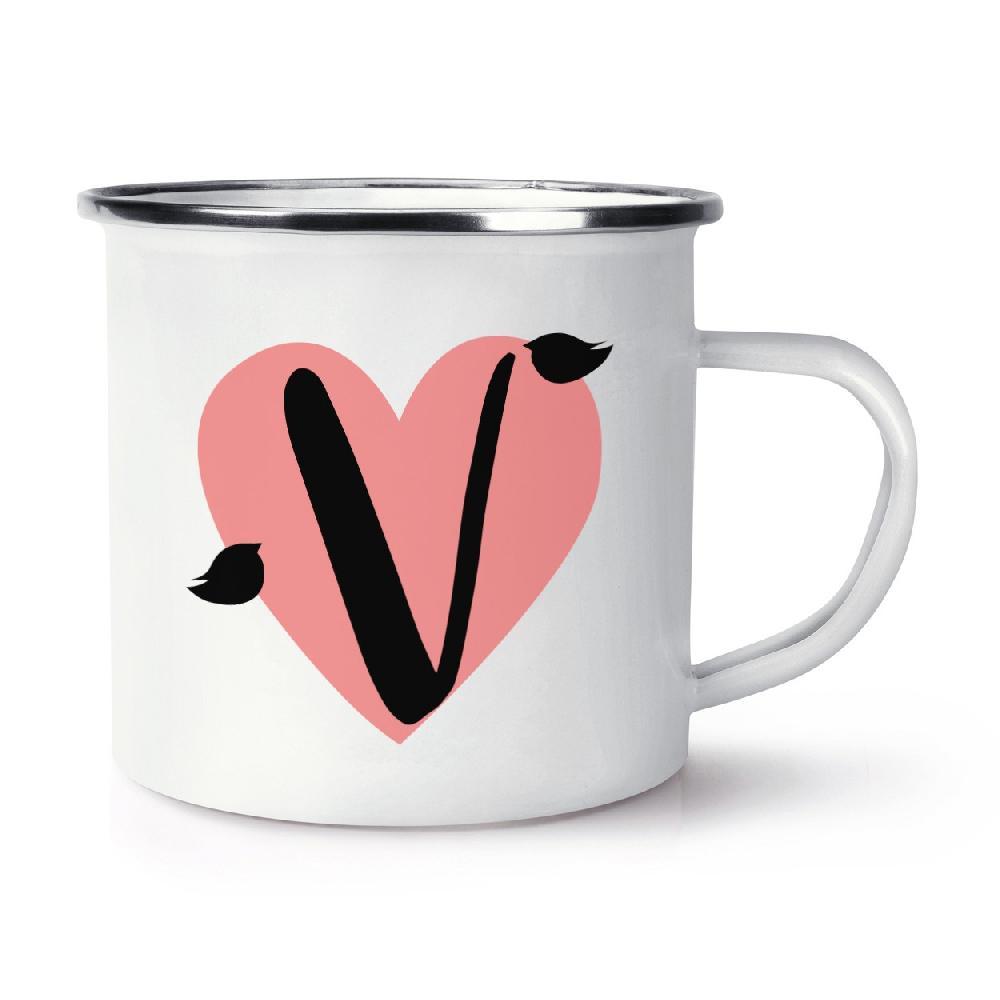 gift base Letter V Heart Alphabet Retro Enamel Mug Cup