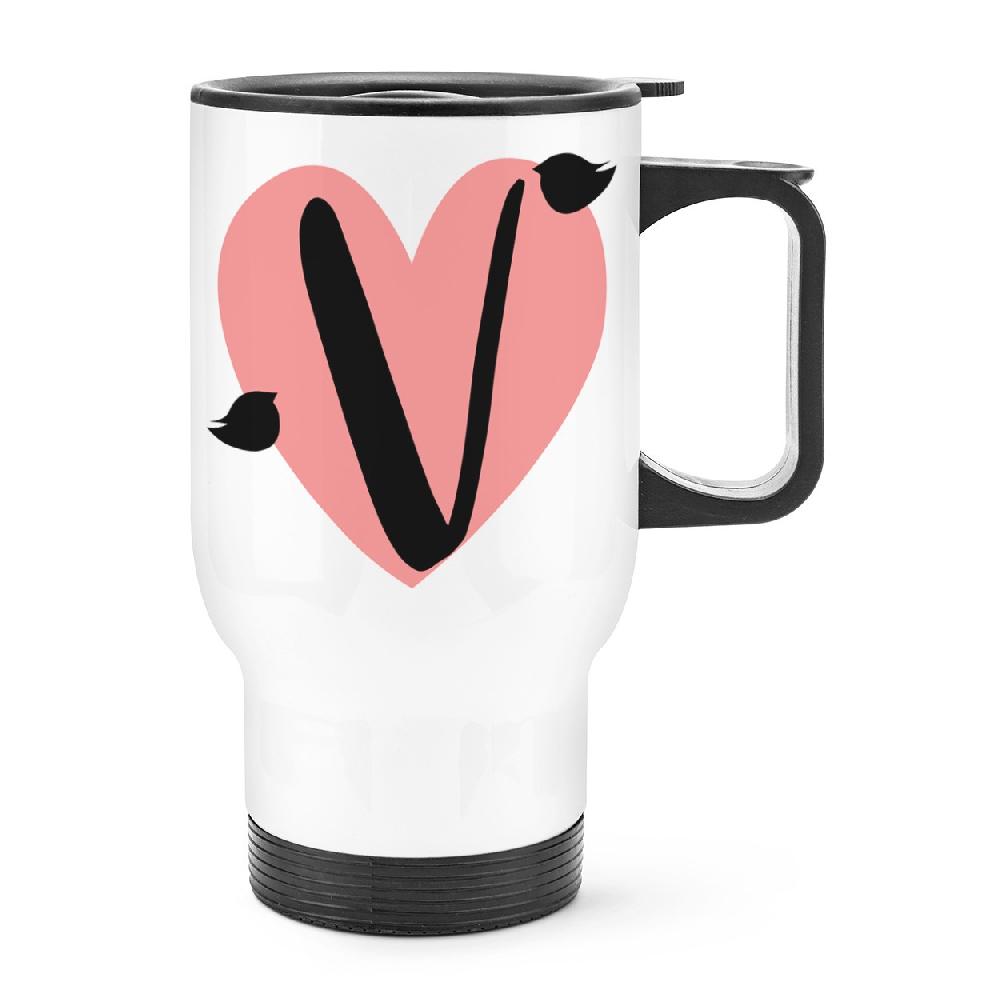 gift base Letter V Heart Alphabet Travel Mug Cup With Handle