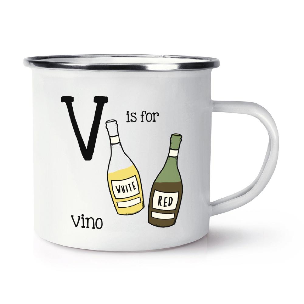 gift base Letter V Is For Vino Retro Enamel Mug Cup