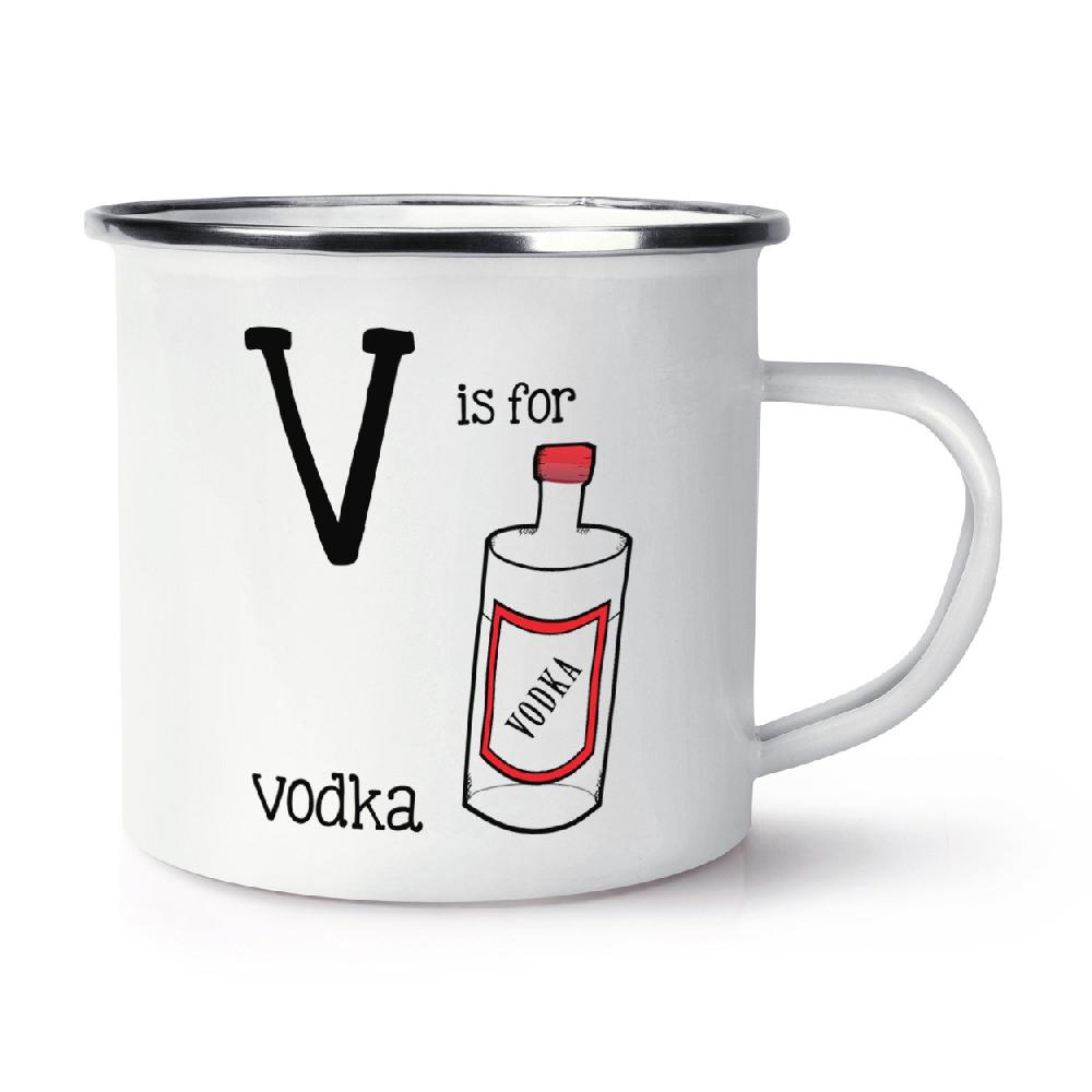 gift base Letter V Is For Vodka Retro Enamel Mug Cup