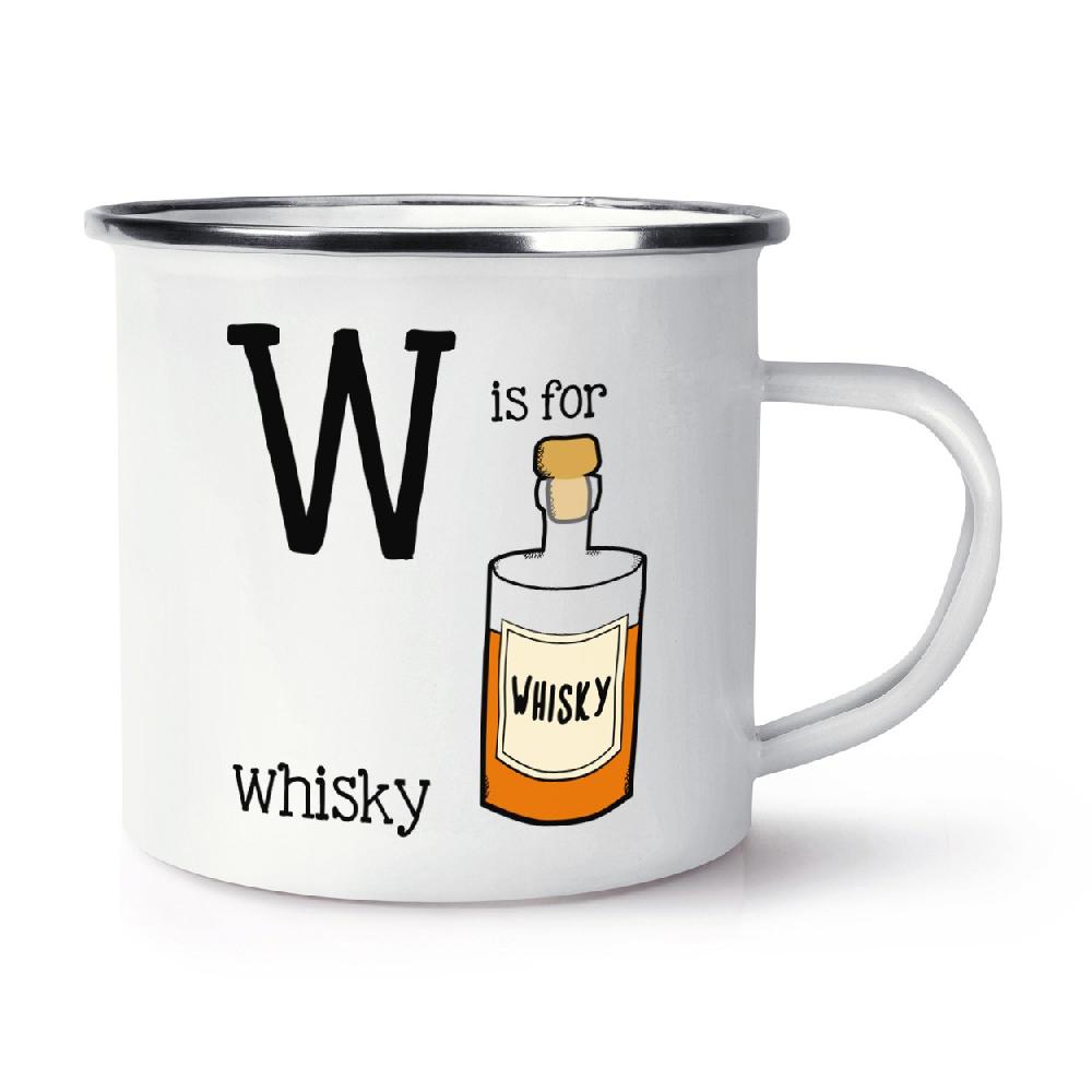 gift base Letter W Is For Whisky Retro Enamel Mug Cup