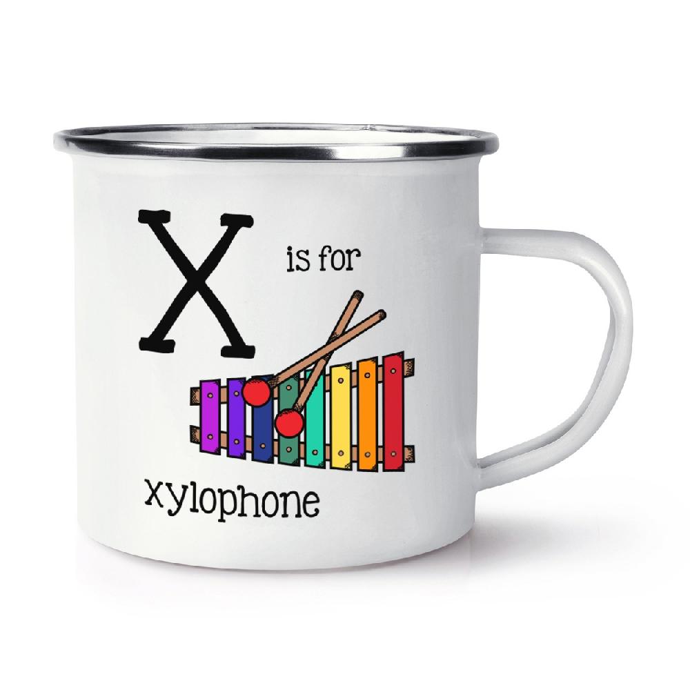 gift base Letter X Is For Xylophone Retro Enamel Mug Cup