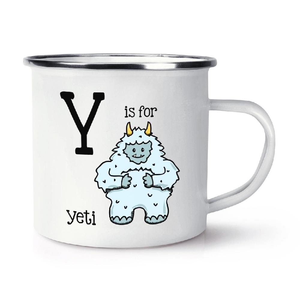gift base Letter Y Is For Yeti Retro Enamel Mug Cup