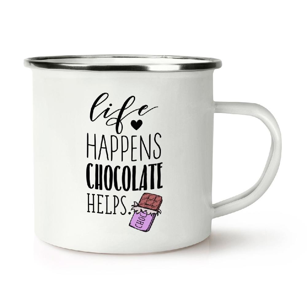 gift base Life Happens Chocolate Helps Retro Enamel Mug Cup