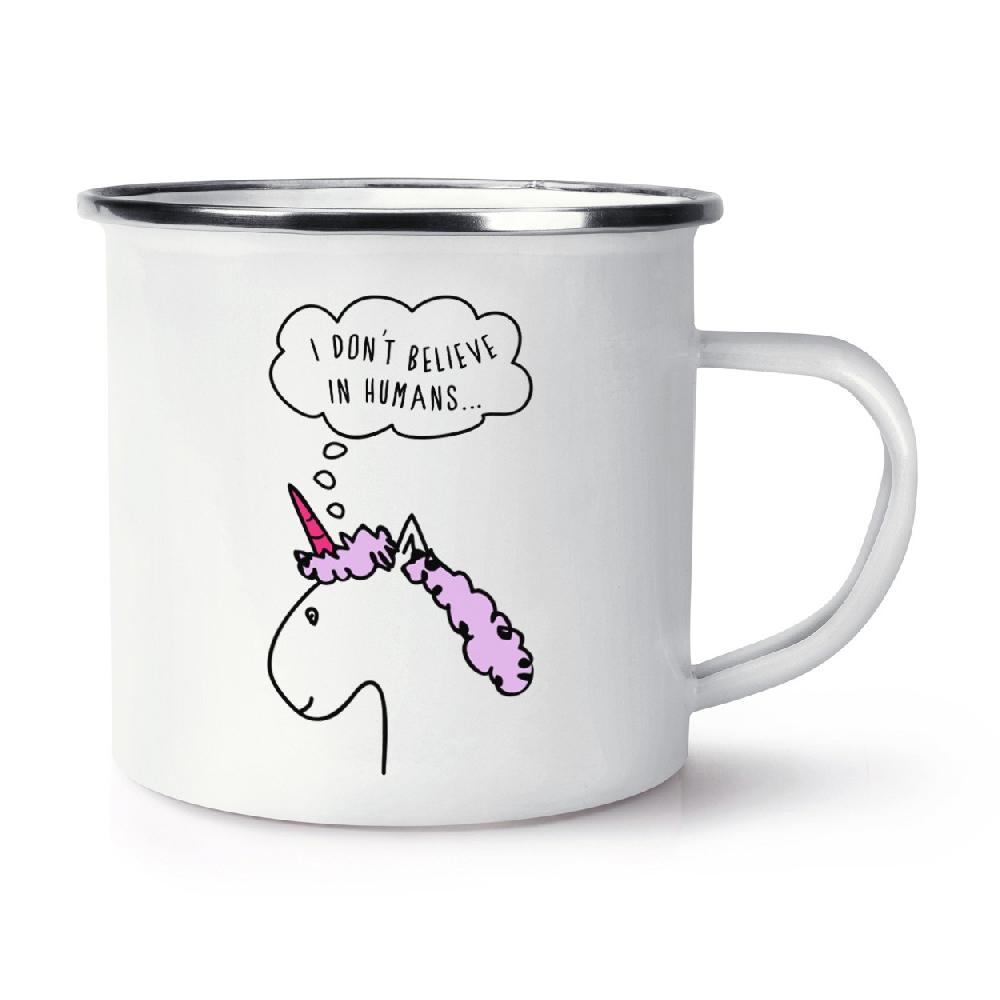 gift base Lila Unicorn I Don't Believe In Humans Retro Enamel Mug Cup