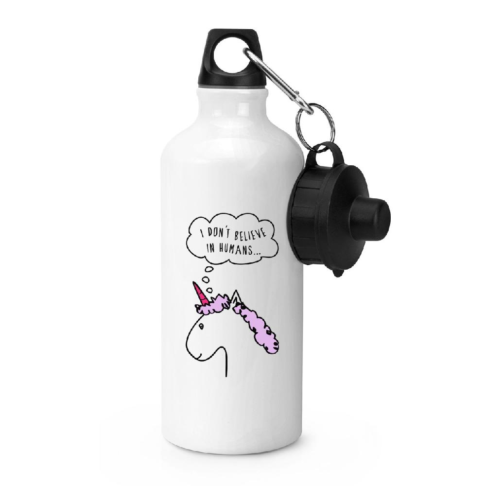 gift base Lila Unicorn I Don't Believe In Humans Sports Bottle