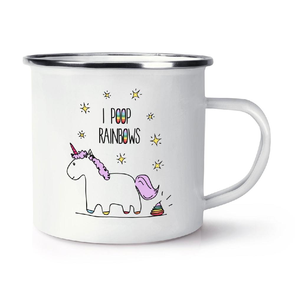 gift base Lila Unicorn I Poop Rainbows Retro Enamel Mug Cup