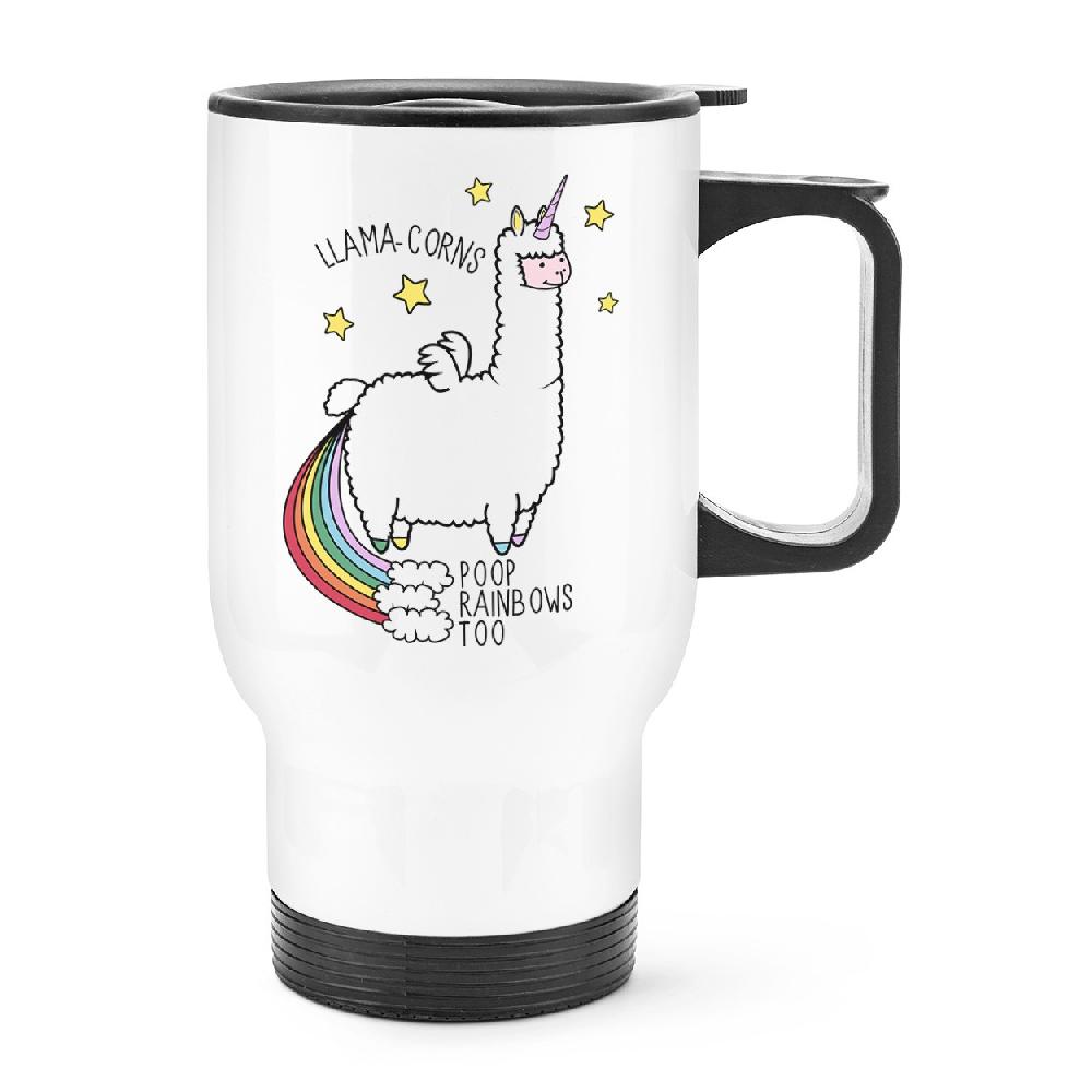 gift base Llama-corns Poop Rainbows Too Travel Mug Cup With Handle