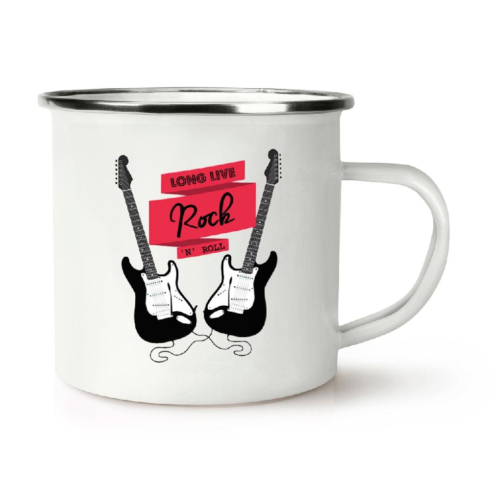 gift base Long Live Rock N Roll Electric Guitar Retro Enamel Mug Cup