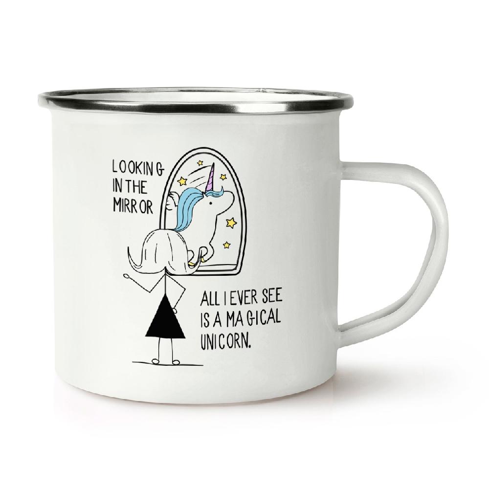 gift base Looking In The Mirror I See A Magical Unicorn Retro Enamel Mug Cup