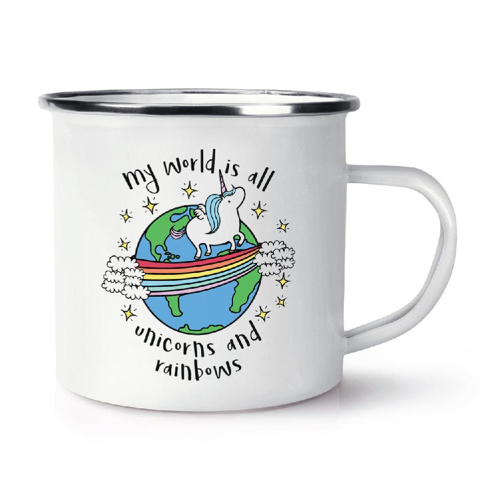 gift base My World Is All Unicorns And Rainbows Retro Enamel Mug Cup