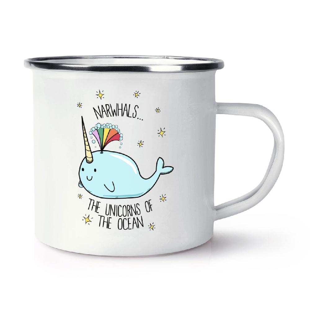 gift base Narwhals The Unicorns Of The Ocean Retro Enamel Mug Cup