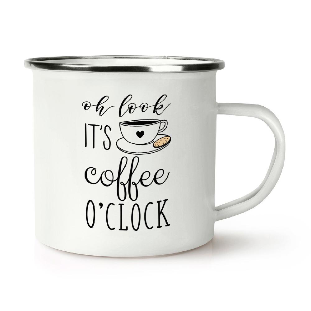 gift base Oh Look It's Coffee O'Clock Retro Enamel Mug Cup