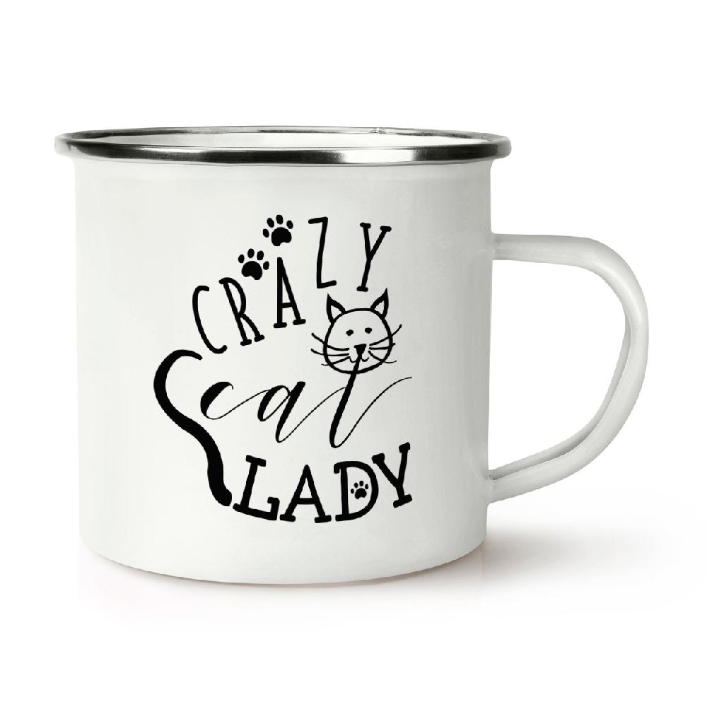 gift base Paws Cartoon Crazy Cat Lady Retro Enamel Mug Cup