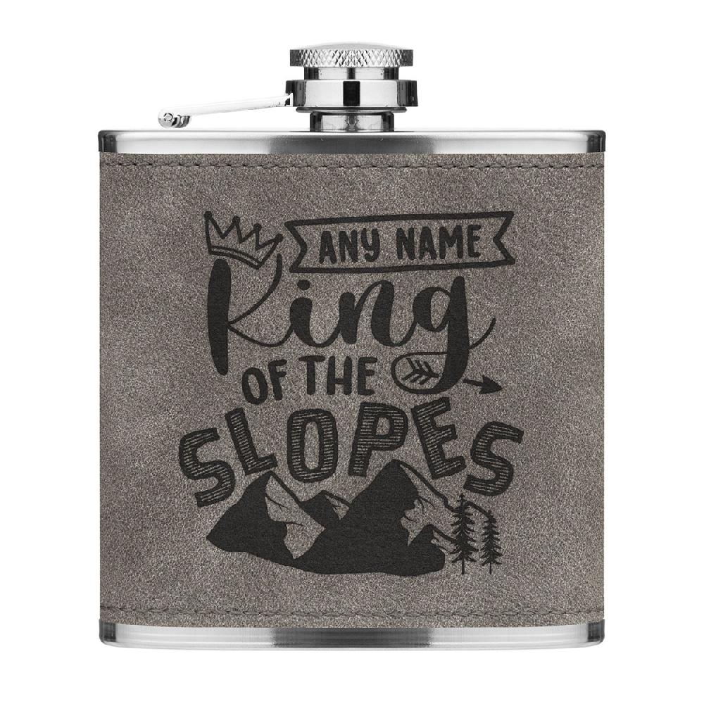 gift base Personalised King Of The Slopes 6oz PU Leather Hip Flask Grey Luxe gift base Personalised King Of The Slopes 6oz PU Leather Hip Flask Grey Luxe