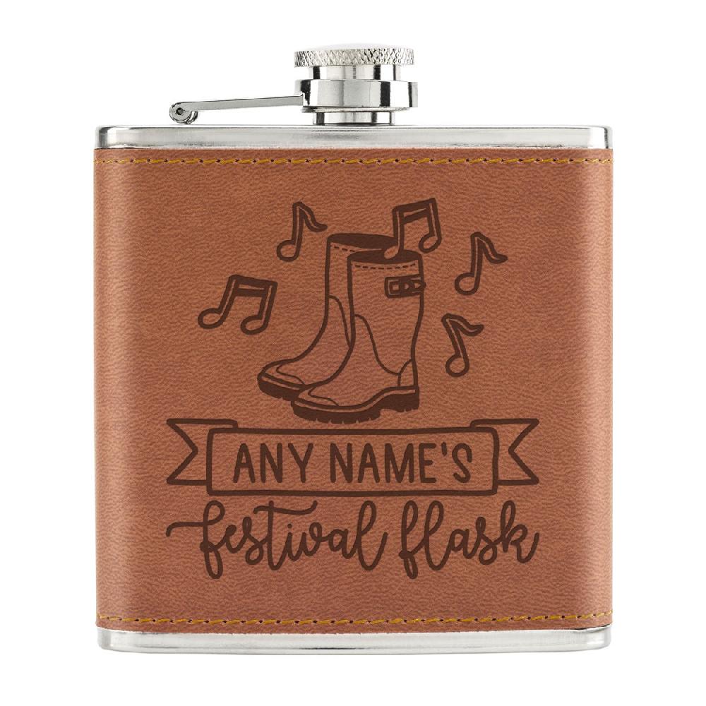 gift base Personalised Name's Festival Flask 6oz PU Leather Hip Flask Tan gift base Personalised Name's Festival Flask 6oz PU Leather Hip Flask Tan