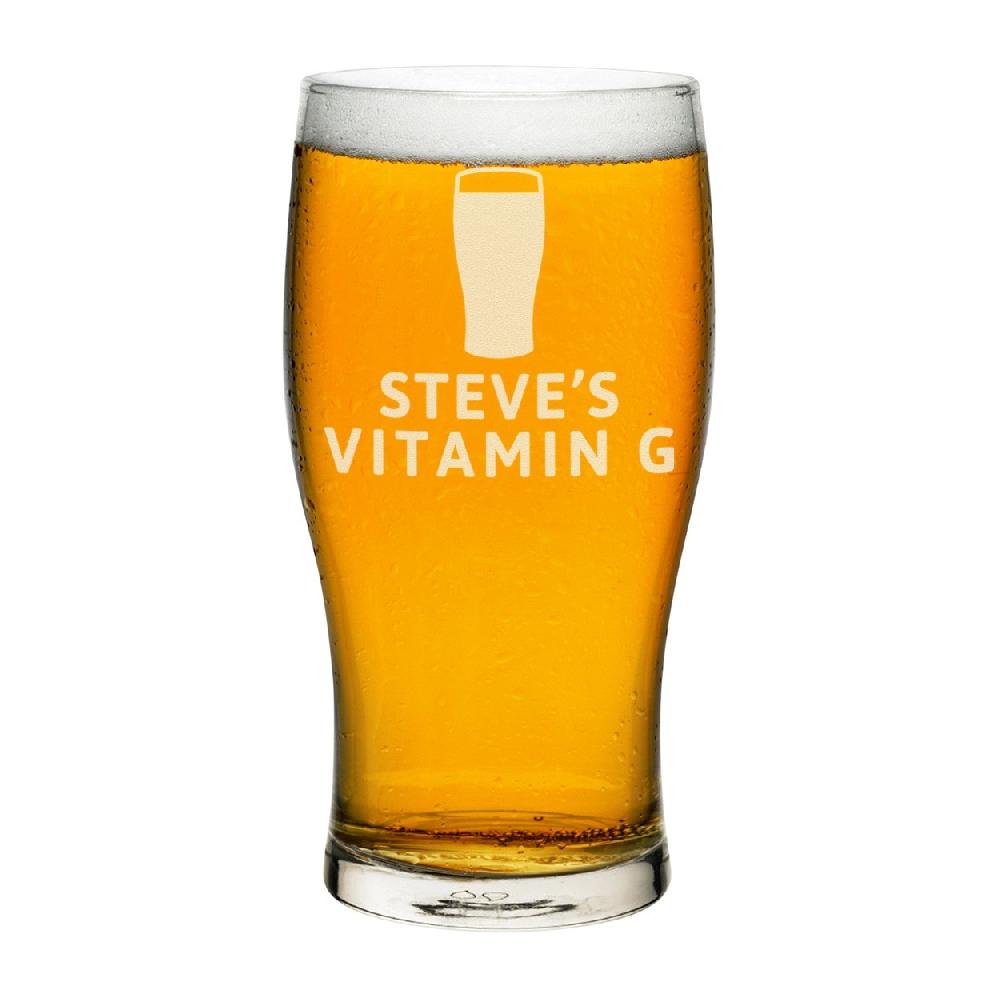 gift base Personalised Vitamin G Tulip Pint Glass Craft Beer Stout Dad Custom