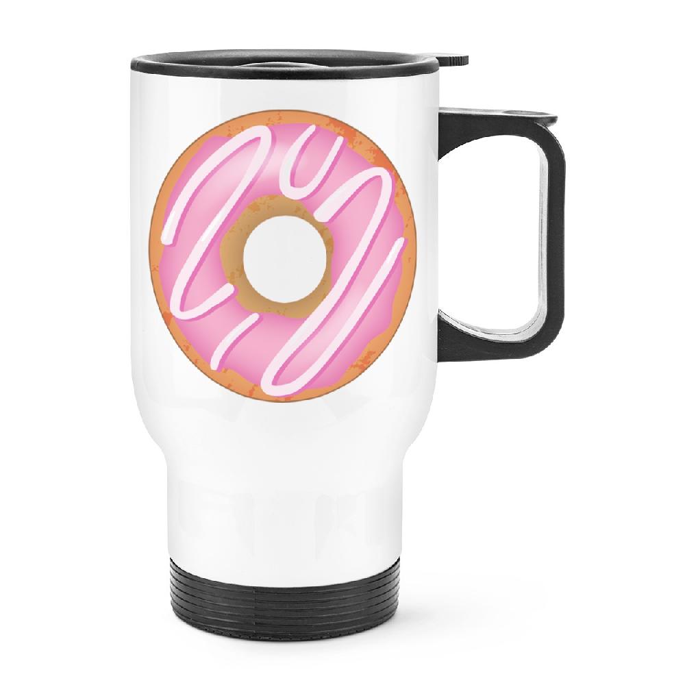 gift base Pink Strawberry Glazed Doughnut Travel Mug Cup With Handle