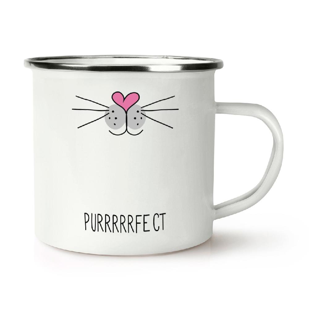 gift base Purrfect Perfect Cat Face Retro Enamel Mug Cup
