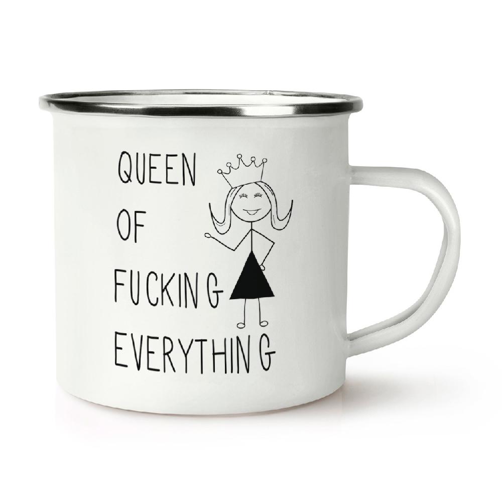 gift base Queen Of F-king Everything Quote Retro Enamel Mug Cup