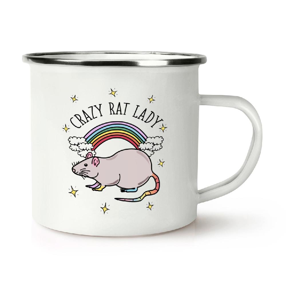 gift base Rainbow Crazy Rat Lady Retro Enamel Mug Cup