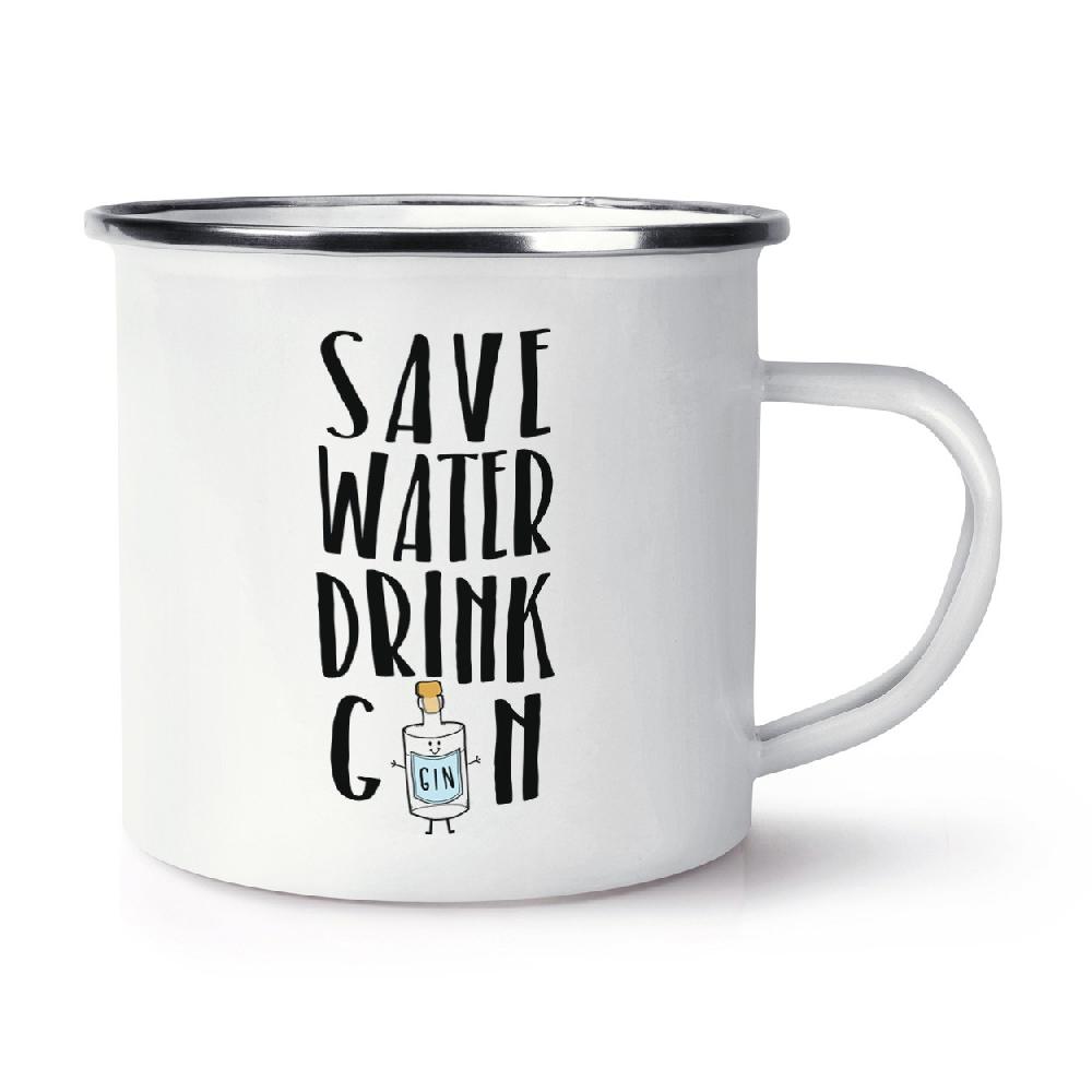 gift base Save Water Drink Gin Retro Enamel Mug Cup