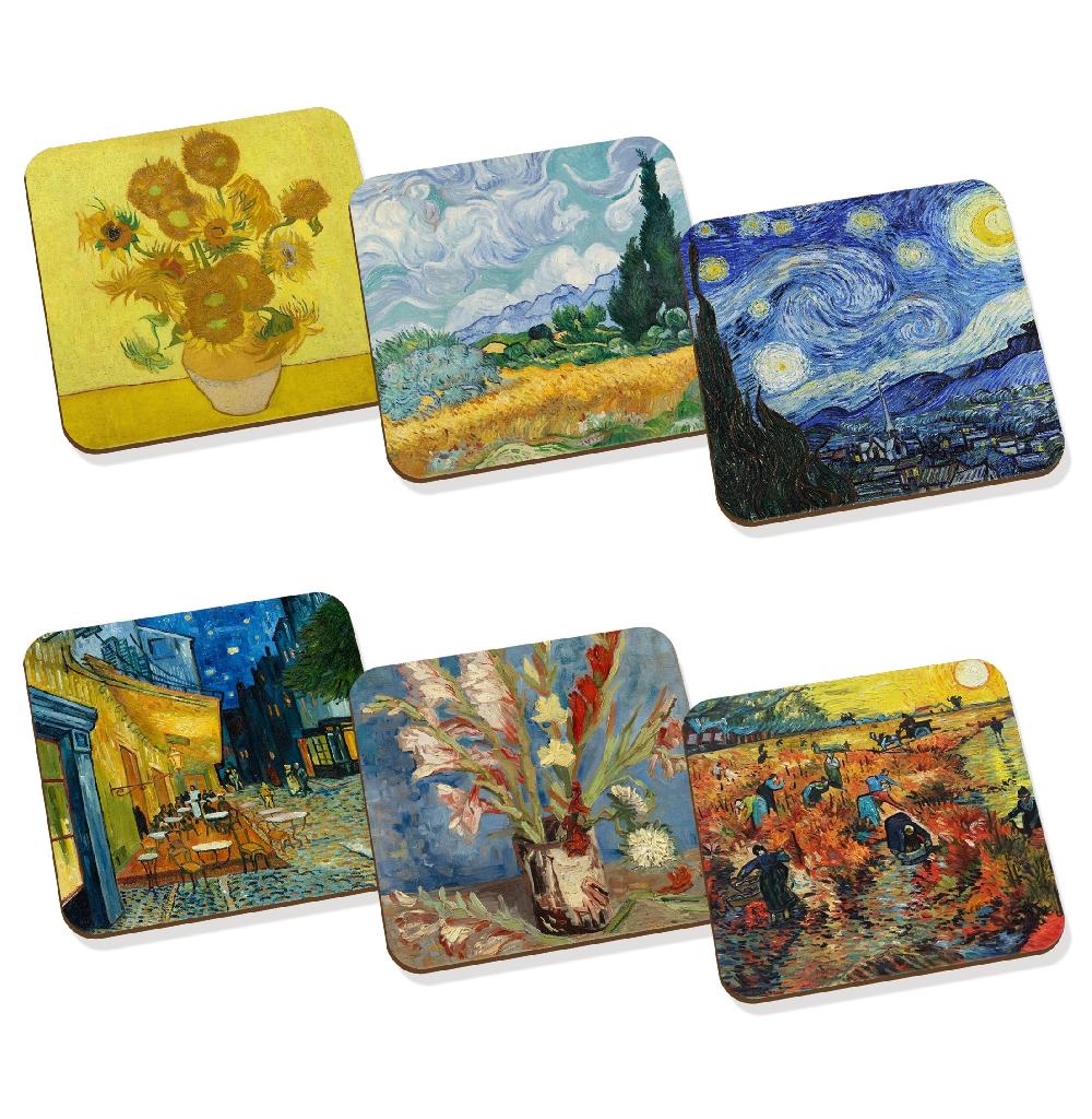 gift base Set of 6 Paintings Drinks Coasters Mats Hardboard Set Of 6 - Sunflowers Starry Night gift base Set of 6 Paintings Drinks Coasters Mats Hardboard Set Of 6 - Sunflowers Starry Night