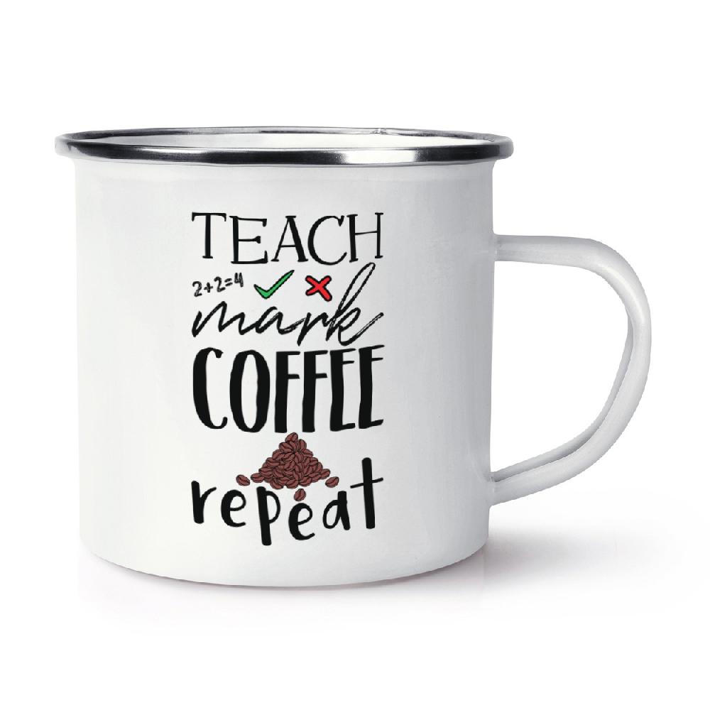 gift base Teach Mark Coffee Repeat Retro Enamel Mug Cup