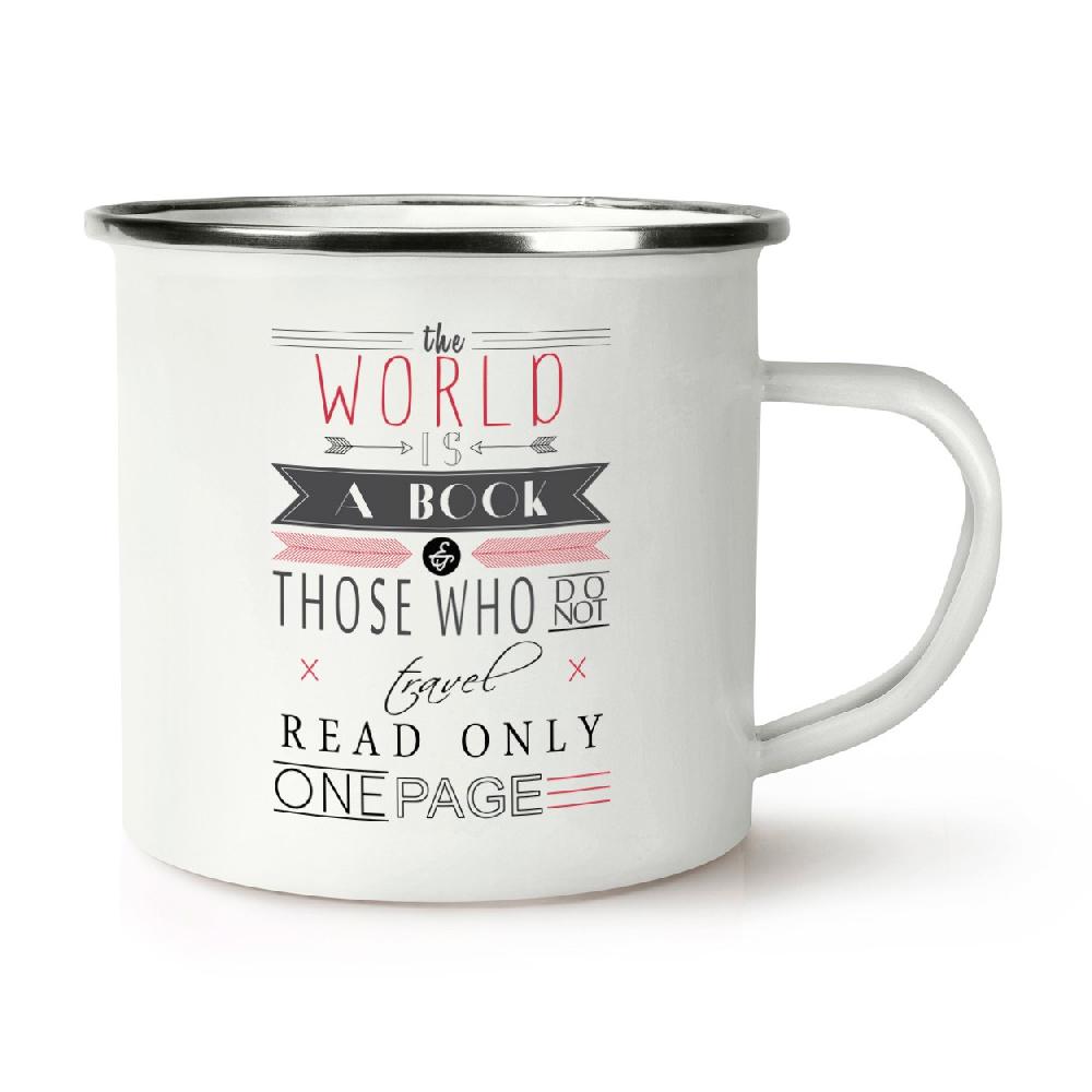 gift base The World Is A Book Quote Retro Enamel Mug Cup